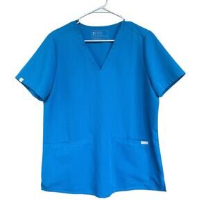 Figs Womens Scrub Top Large Blue Casma 3 Pocket Medical Nursing FW1100